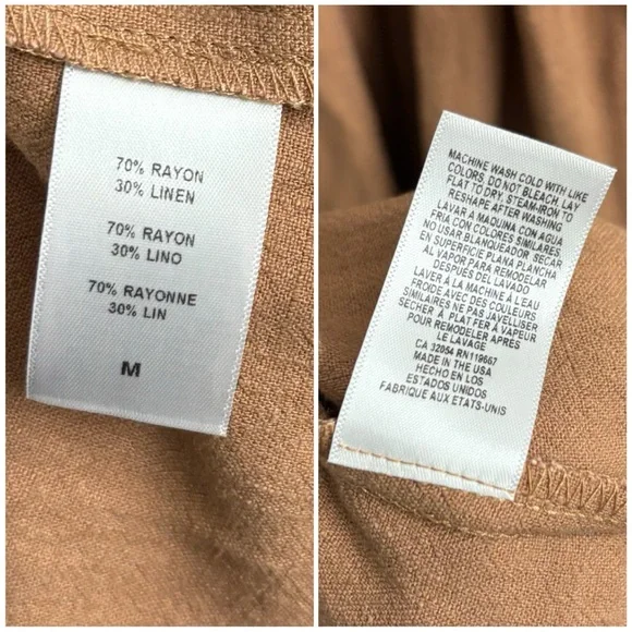 Rachel Pally Puff Sleeve Midi Dress Tan Brown Medium Boho - Picture 7 of 7